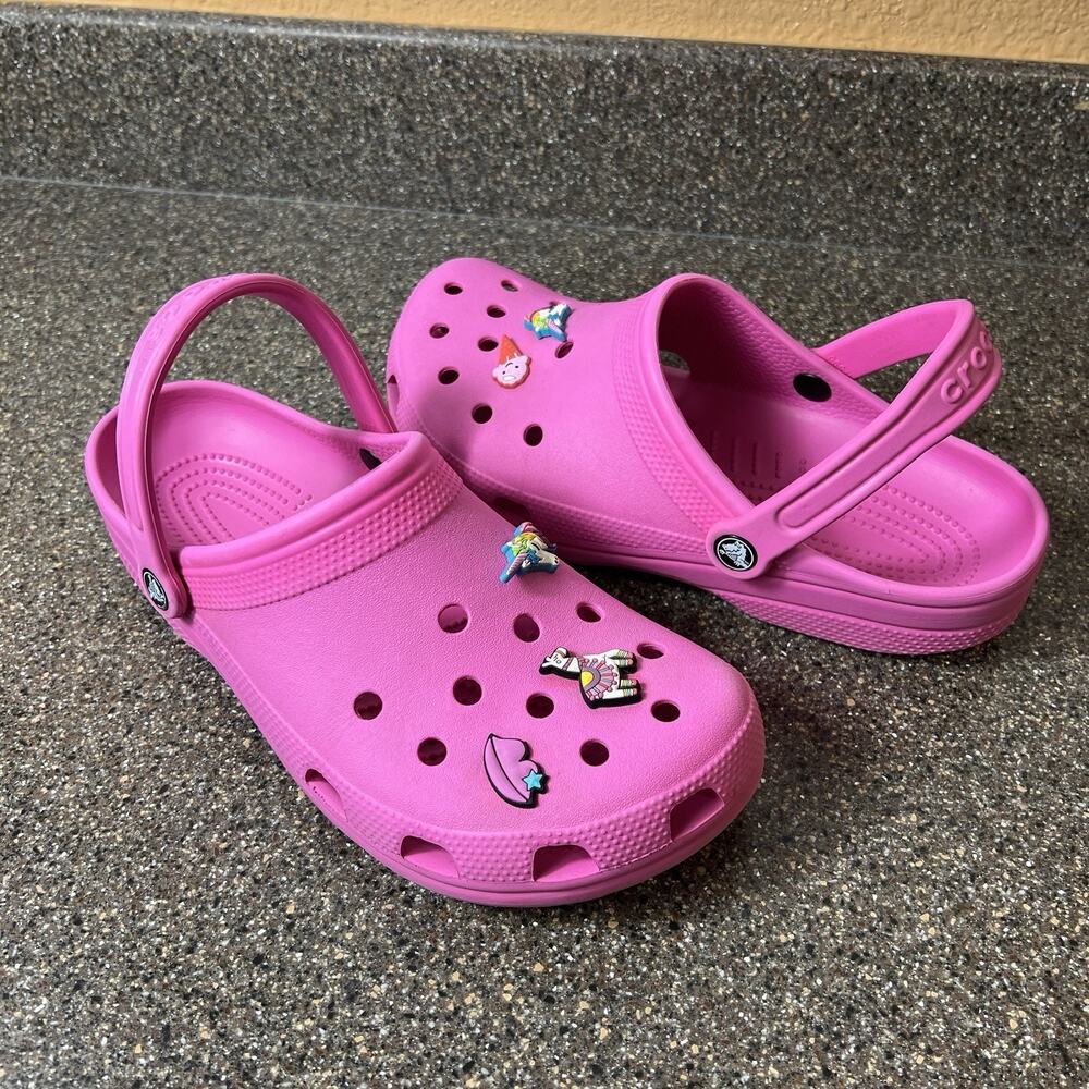 CROCS Classic Women's 11 Slip On Rubber Pink Clogs Men's 9 Shoes Mule wt Jibbitz